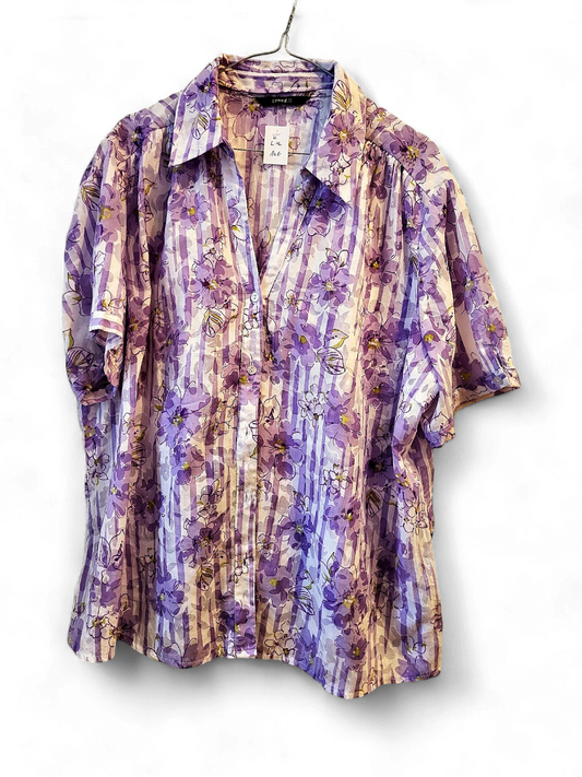 Dreamy Donnes Purple Floral Striped Button-Down Blouse