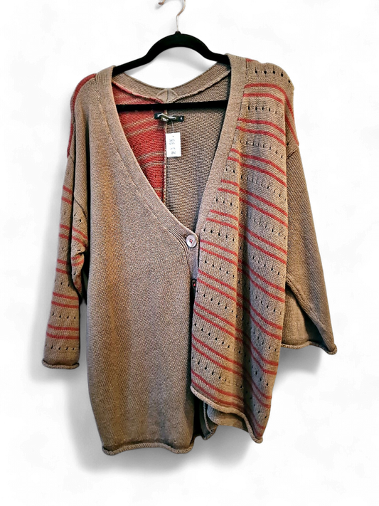 Cozy Brown and Red Striped Cardigan